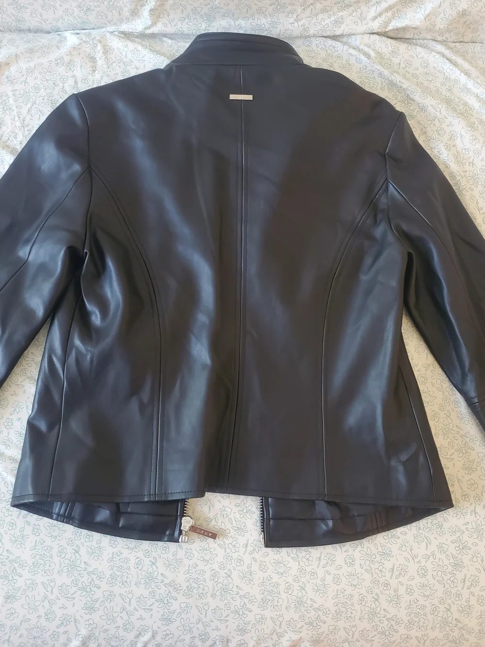 DKNY Black Faux Leather Zip-Front Jacket